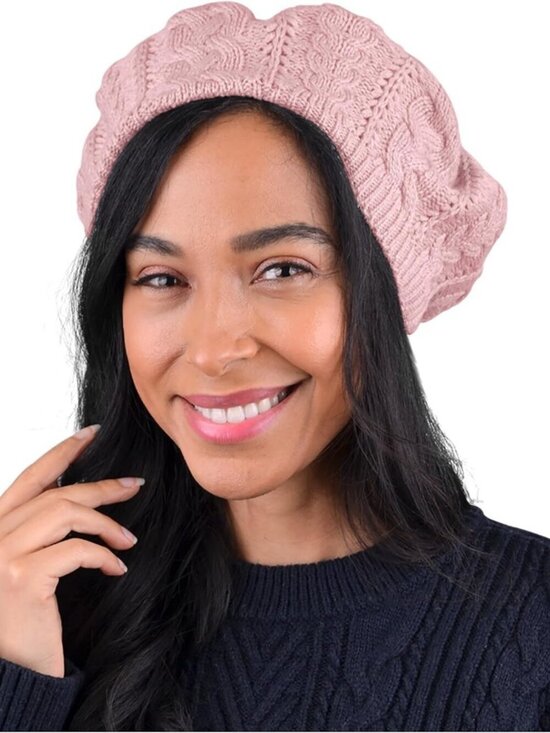 Women\'s Crochet Knitted Style Beanie Slouchy Hat Pink main image 7